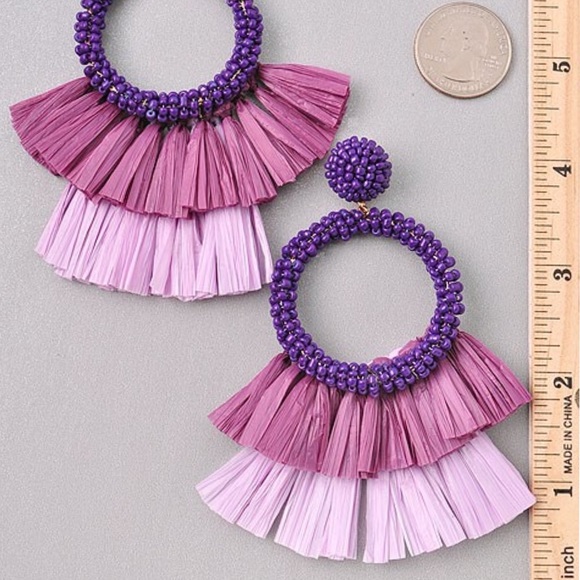 NEW! Lilac Acrylic Beaded Tassel Hoop Earrings - Picture 3 of 11